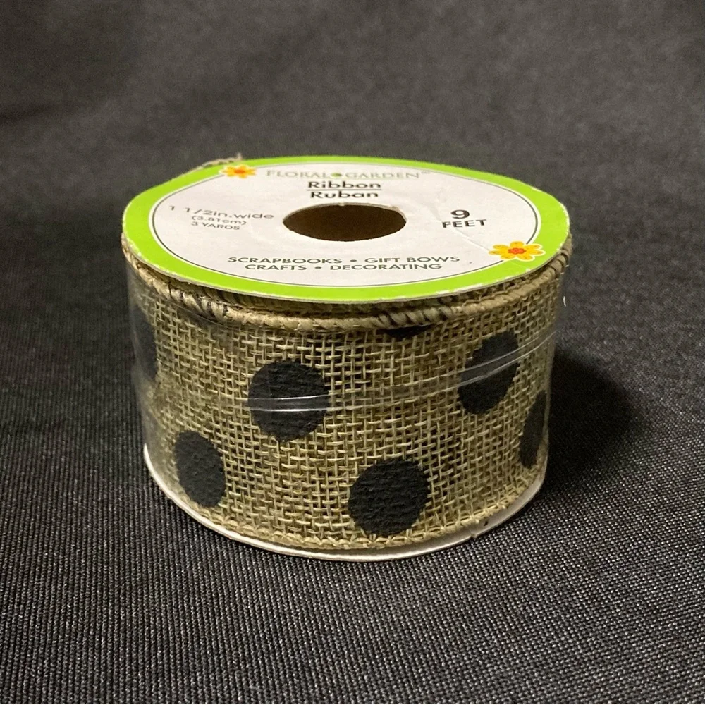 ⭐️ Floral Garden Brown Polka Dot Burlap Craft Ribbon 1.5” x 108”